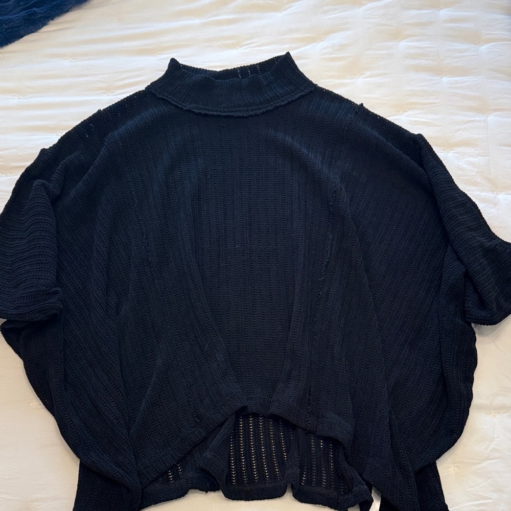 Free People Black Knit Poncho Sweater